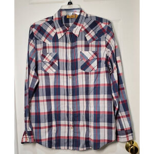 Wrangler Women’s L Plaid Western Button Down Shirt Long Sleeve Cotton Blend
